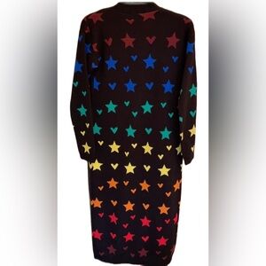 525 America  long Cardigan Colorful Star and Heart Patterned Women's Sweater